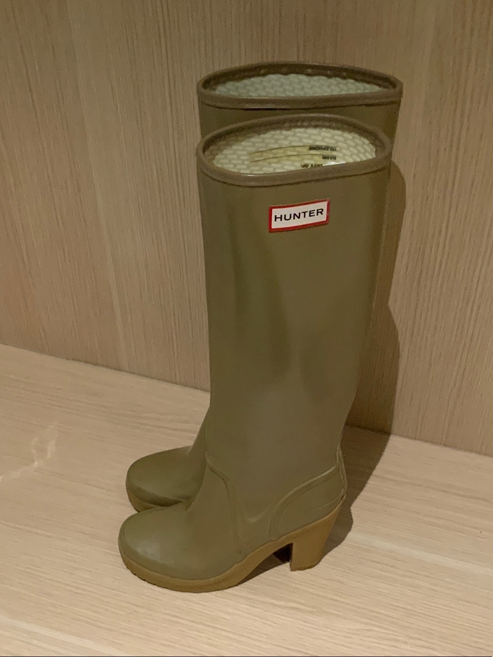 Hunter Olive Green Mid-Calf Heeled Rain Boots